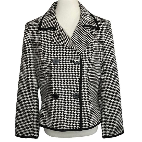 Vintage Talbots Houndstooth Plaid Blazer Black Wool Jacket 12P Preppy Academia - Picture 2 of 15
